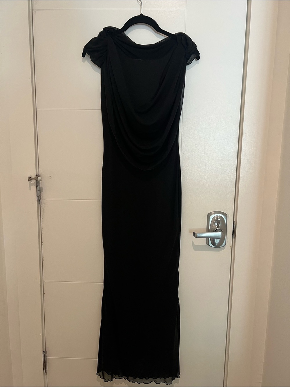 Elegant Black Draped Evening Dress